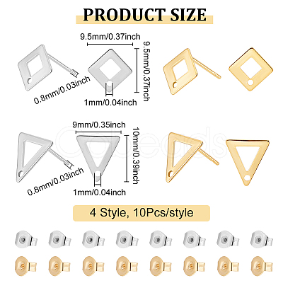 DICOSMETIC 40Pcs 4 Style 201 Stainless Steel Stud Earring Findings with Hole EJEW-DC0001-21-1