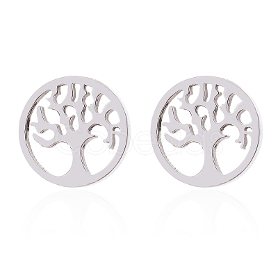 Non-Tarnish 304 Stainless Steel Tree of Life Stud Earrings for Women EJEW-PW0002-01A-P-1