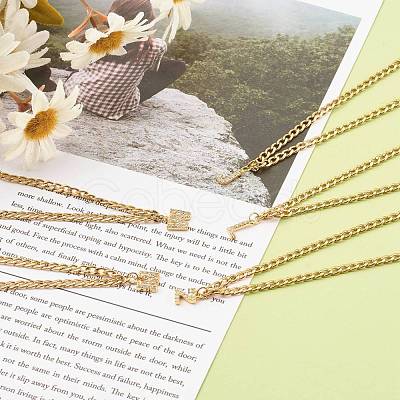 Brass Micro Pave Clear Cubic Zirconia Initial Pendant Necklaces NJEW-JN03506-1