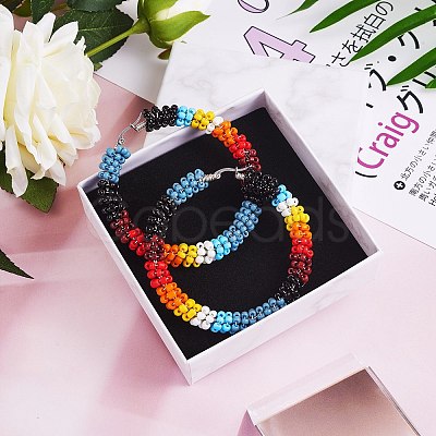 Boho Glass Seed Beaded Big Huggie Hoop Earrings for Women EJEW-SW00003-1