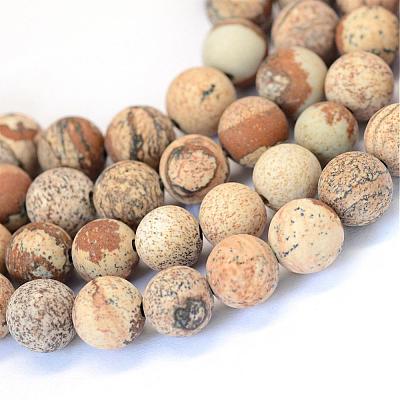 Frosted Natural Picture Jasper Round Bead Strands G-E334-6mm-26-1