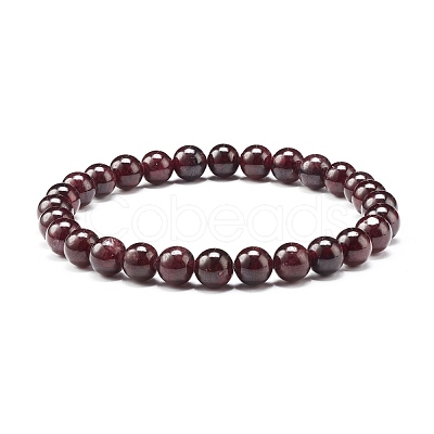 Natural Garnet & Lava Rock Round Beads Stretch Bracelets Set BJEW-JB06982-01-1