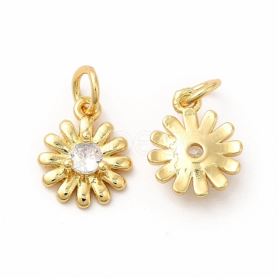 Rack Plating Brass Cubic Zirconia Flower Pendants KK-H436-02G-1