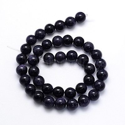 Synthetic Blue Goldstone Round Beads Strands X-G-O047-11-4mm-1