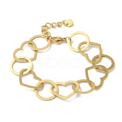 304 Stainless Steel Ring & Heart Link Chain Bracelets for Women BJEW-I315-09G-1