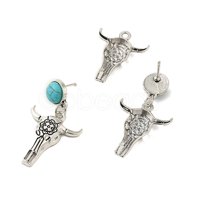 Synthetic Turquoise & Cattle Alloy Pendant Studs Earrings Sets SJEW-K002-04-1