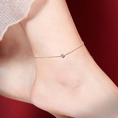 2Pcs 2 Style Flat Round Cubic Zirconia Charm Anklet with Cross JA195A-1