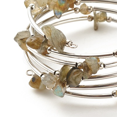 5-Loop Natural Labradorite Chip Beaded Wrap Bracelets for Women BJEW-JB01517-07-1