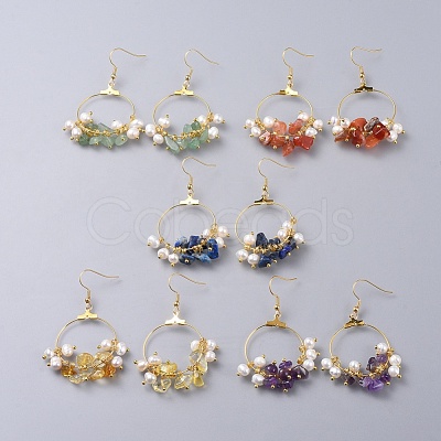 Natural Gemstone Chip Beads Dangle Earrings EJEW-JE03505-1