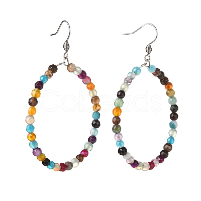 Natural Agate Beads Big Ring Dangle Earrings for Girl Women EJEW-JE04652-1