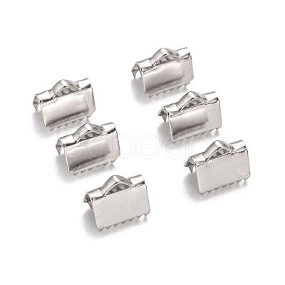 Tarnish Resistant Stainless Steel Ribbon Crimp Ends STAS-Q187-02-1