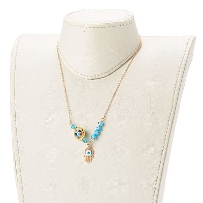 Alloy Enamel Hamsa Hand with Evil Eye Pendant Necklaces NJEW-JN03469-02-1