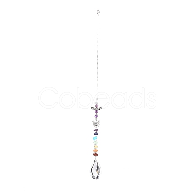 Glass Teardrop Chandelier Pendant Decorations HJEW-JM00855-1