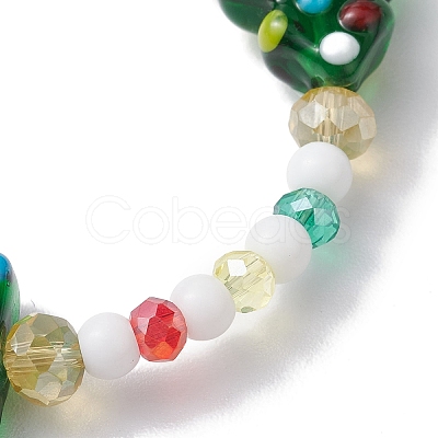 Round & Christmas Tree Glass Beaded Stretch Bracelets for Women BJEW-TA00503-1