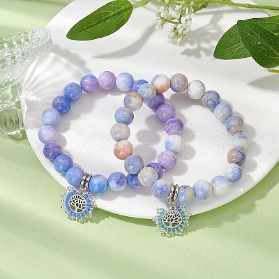 2Pcs 2 Colors 10.5mm Round Opaque Crackle Glass Beaded Stretch Bracelet Sets BJEW-MZ00081-1