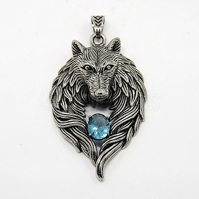 Retro Men's 304 Stainless Steel Big Wolf Head Pendants STAS-O044-52C-1