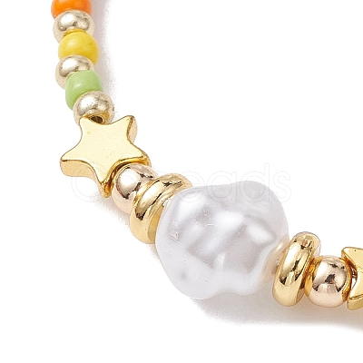 Plastic Imitation Pearl & 201 Stainless Steel Star & Seed Beaded Bracelet BJEW-JB10118-02-1