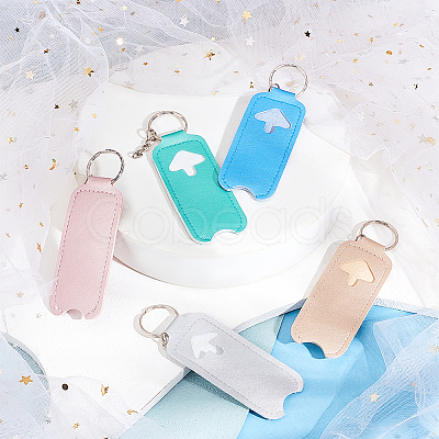 WADORN 5Pcs 5 Colors Portable PU Imitation Leather Chapstick Keychain Holder AJEW-WR0001-37-1