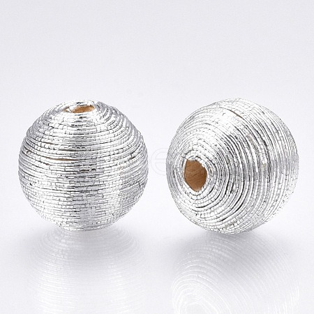 Wood Beads Covered with Polyester Cord Wire WOVE-S117-16mm-06-1