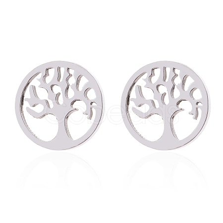 Non-Tarnish 304 Stainless Steel Tree of Life Stud Earrings for Women EJEW-PW0002-01A-P-1