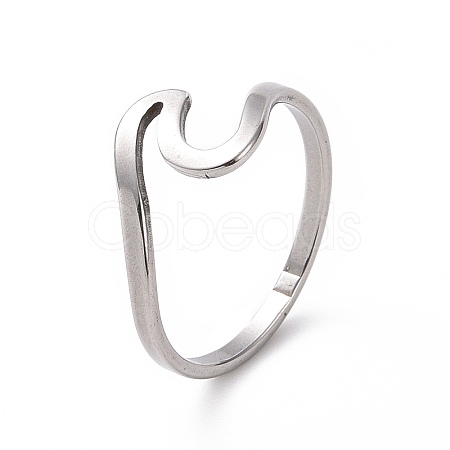 201 Stainless Steel Wave Finger Ring for Women RJEW-J051-04P-1