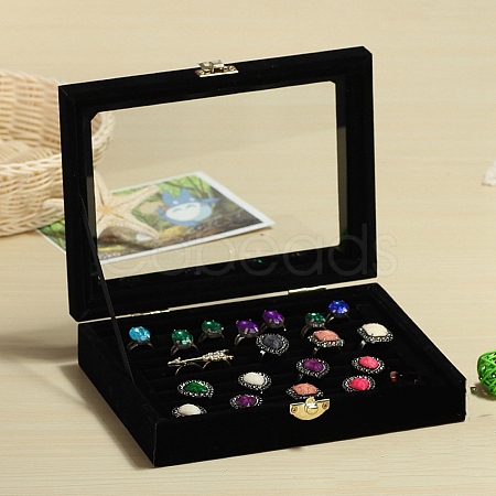 Flock with Glass Rings Jewelry Display Box PW-WG61213-02-1