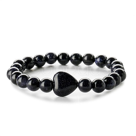 Fashionable Heart & Round Synthetic Blue Goldstone Beaded Stretch Bracelets for Women Men EN4450-2-1