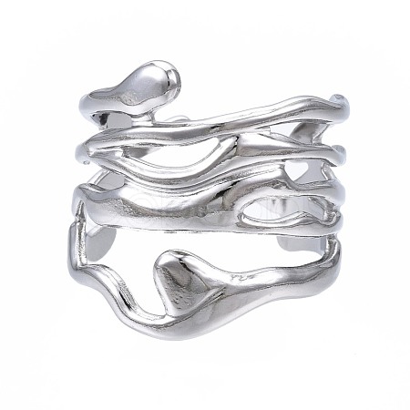 Non-Tarnish 304 Stainless Steel Wave Open Cuff Ring RJEW-T023-31P-1