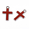 Alloy Enamel Pendants, Lead Free and Cadmium Free, Cross, Platinum Color, Crimson, 26x16x2mm, Hole: 3mm