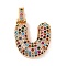 Brass Micro Pave Cubic Zirconia Pendants, Real 18K Gold Plated, Colorful, Letter U, 18.5~24x12.5~25.5x5~5.5mm, Hole: 5x3mm