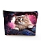 Polyester Wallet, Makeup Bag, with Zipper, Rectangle, Cat Shape, 17x25cm