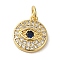 Brass Micro Pave Clear Cubic Zirconia Pendants, Flat Round with Eye, Real 18K Gold Plated, 16.5x14.5x2.3mm, Hole: 3.2mm