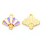 Chinese Style Alloy Enamel Pendants, Fan, Light Gold, Purple, 15x17x1.5mm, Hole: 1.6mm