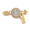 Brass Micro Pave Clear Cubic Zirconia Fold Over Clasps, Flat Round, Real 18K Gold Plated, Clear, 35x6.5x5.5mm, Hole: 1.2mm