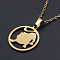 201 Stainless Steel Pendants Necklaces, with Cable Chains and Lobster Claw Clasps, Flat Round with Constellation/Zodiac Sign, Leo, 15-3/4 inch(40cm), 1.5mm