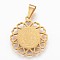 304 Stainless Steel Pendants, Flat Round, Saint Benedict Medal, Golden, 31x27x2mm, Hole: 5x8mm