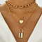 Alloy Pendant Layered Chain Necklaces for Women, Golden, Lock, 17.72 inch(45cm)