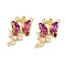 Brass Pave Medium Violet Red & Clear Cubic Zirconia Connector Charms, Butterfly Links, Real 18K Gold Plated, 31x22x4.5mm, Hole: 1.8mm