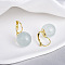 Brass with Resin Round Hoop Earrings, Real 14K Gold Plated, Medium Aquamarine, 29.5x16.5mm