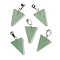 Natural Green Aventurine Pendants, with 201 Stainless Steel Finding, Triangle, 24x15x5mm, Hole: 3x7.5mm