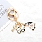 Halloween Metal with Enamel Keychain, Skull with Flower and Butterfly, Golden, 8cm