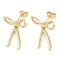 Brass Stud Earrings for Women, Bowknot, Real 18K Gold Plated, 26x20mm