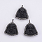 Glass Big Pendants, with Polymer Clay Rhinestone & Brass Findings, Buddha, Gunmetal, Black, 50~51x45~46x14mm, Hole: 5x8mm