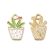 Alloy Enamel Pendants, Potted Plant Charm, Golden, White, 22x14.5x1.5mm, Hole: 2.5mm