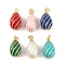 Brass Enamel Pendants, with Jump Ring, Real 18K Gold Plated, Stripe Teardrop Charm, Mixed Color, 20x11mm, Hole: 3mm