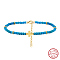 925 Sterling Silver Anklets, Synthetic Turquoise Beads Anklet, Cross, Real 14K Gold Plated, 8-1/2 inch(21.5cm)