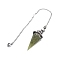 Resin Pointed Dowsing Pendulums, with Natural Peridot Chips Inside and Brass Findings, Faceted Cone, 240mm