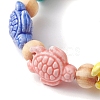 Beach Tortoise Handmade Procelain & Wood Round Beaded Stretch Bracelets BJEW-JB10299-02-3