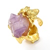 Natural Amethyst Nugget Flower Open Cuff Ring RJEW-F134-06G-2