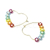 Heart Glass Seed with Brass Hoop Earrings EJEW-MZ00144-4